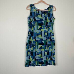 Sag Harbor Geometric Green Blue Sleeveless Pencil Dress Size 8